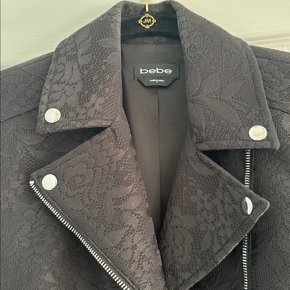 Bebe Black Textured lace and Leather Jacket